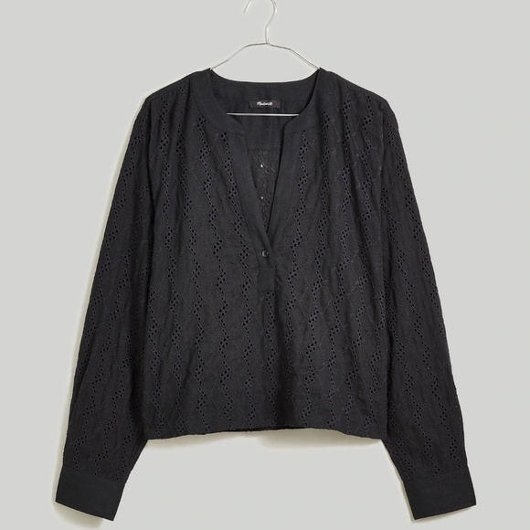 Madewell Long-Sleeve Popover Top in Eyelet – Size X-Small - Picture 3 of 6